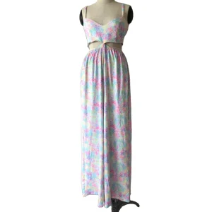 Vintage Women Customized Tie Dye Overall off Shoulder Ruffle Crop Patchwork Flare Pants Fashion Ladies Clothes