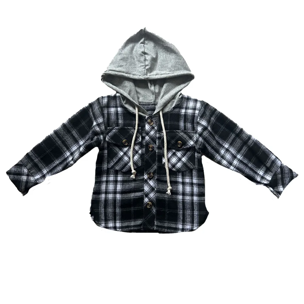 Spring Toddler Boy Hooded Draw Rope Checked Pocket Shirt Fashion Long-sleeved Urban Baby Coat - Image 5