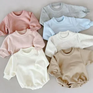 0-2T Ready to Ship Autumn/Winter Baby Fleece Solid Color Romper Warm Soft One-Piece