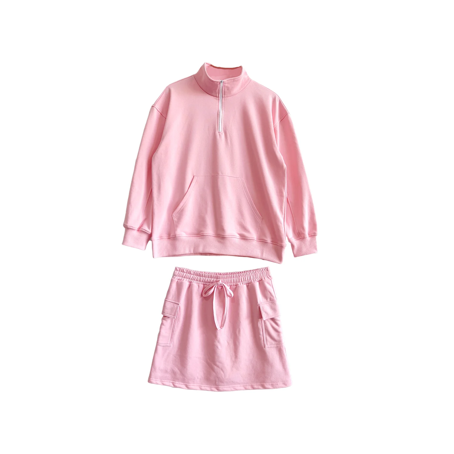 Customized Mommy and Me French Terry Solid Color Long Sleeve Sweatshirt and Loose Sweat Shorts Suits - Image 5