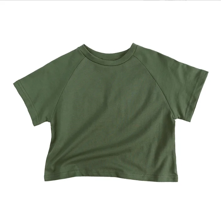 Simple Solid Color Bat Sleeve T-shirt for Boys and Girls with Round Neck and Loose Base Baby Clothes - Image 2