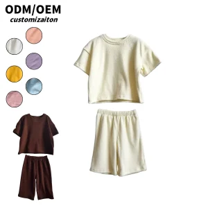 Summer Kids Short Fashionable Casual Close-Fitting Soft Bright and Individual Towel Cloth Set Baby Clothing