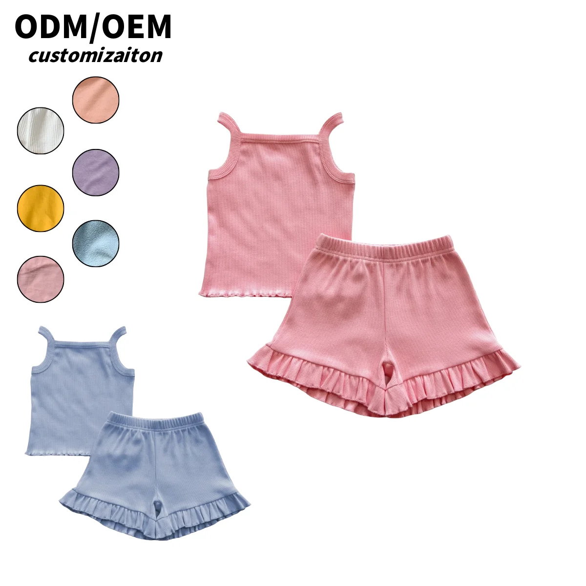 Customizable Kids Short Set Fashionable Bright and Vivid Ribbed Halter Shorts Cool Breathable and Close-Fitting Soft Stylish
