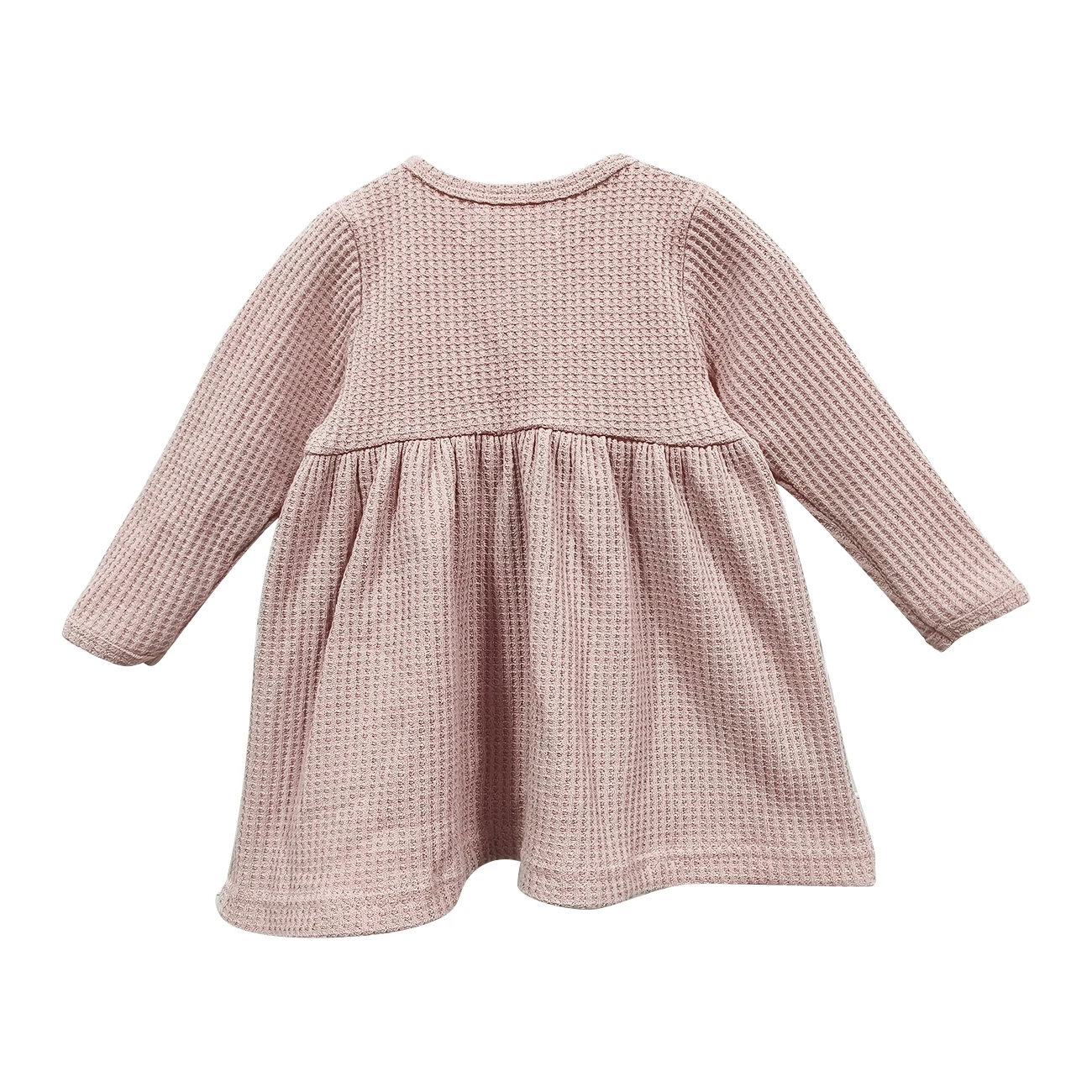 New Design Waffle Cotton Long Sleeves Fashion Girl Dresses with Large Hemline for Autumn - Image 6