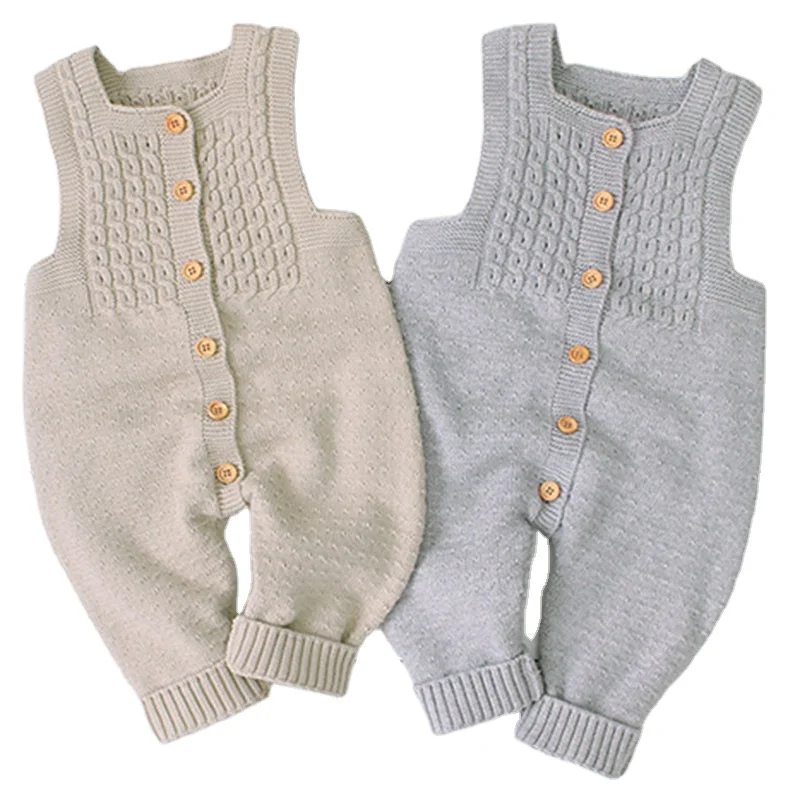 Baby Knitting Rompers Overalls Newborn Sleeveless Solid Color Jumpsuit Girls Boys Clothes Baby Winter Romper Leisure Jumpsuit