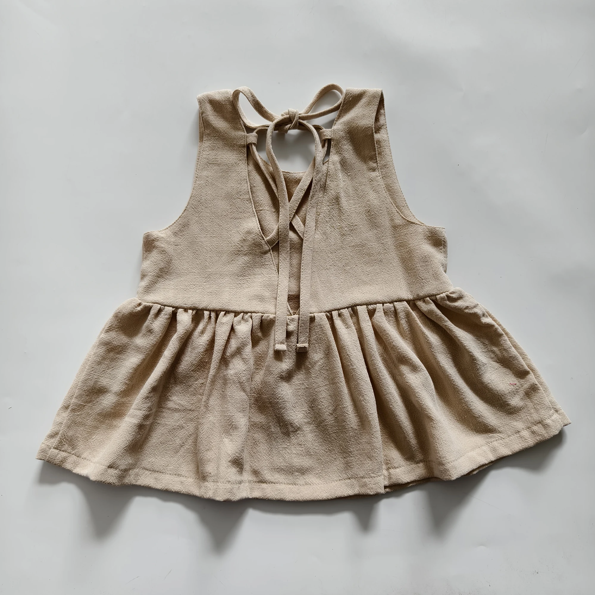 Hot Sale Elegant Girls' Custom Solid Pattern Sleeveless Top Fashionable Cotton/Linen Baby Dresses - Image 6