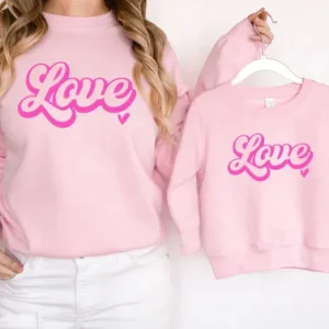 Custom Valentine Hot Stamp logo Pattern Mommy and Me Match Sweatshirt Top
