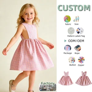Custom Summer Girls Camisole Dress Summer Baby Woven Check Pattern Skirt for Girls Sleeveless Skirt Baby Clothing for 0-8T