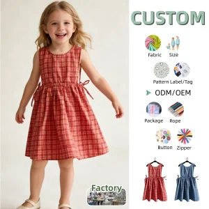 Custom Girls' Skirt Girls' Camisole Dress Summer Baby Woven Check Pattern Skirt for Girls Sleeveless Bra with Gathered Skirt