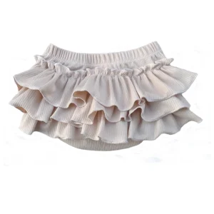 Fashion Summer Baby Short Bloomer Blank Ribbed Cotton Elastic Waist Three Layers Triangle Ruffle Diaper Bloomers