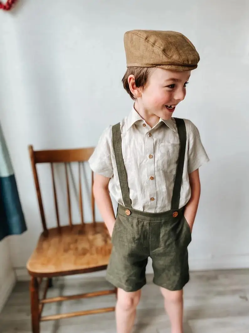 Custom Baby Boys Tee Shirt Linen Cotton Solid Color Short Sleeves Button up T-shirt for Boys Infant Clothes - Image 4