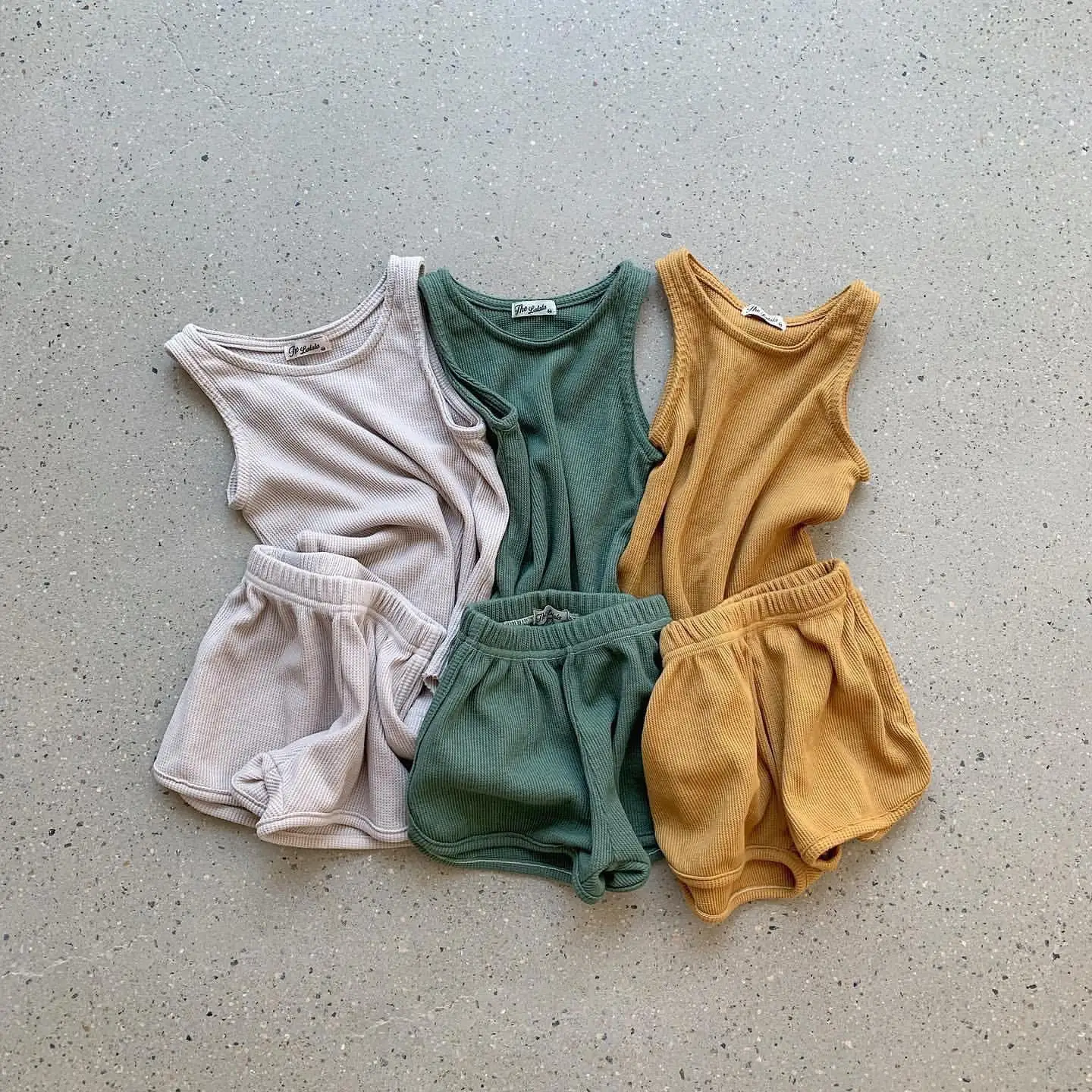 Unisex Hot Sale Summer Baby Clothing Sets tank Top Matching Shorts Bloomers Soft Waffle Knitted Jogger Sets for Kids - Image 3