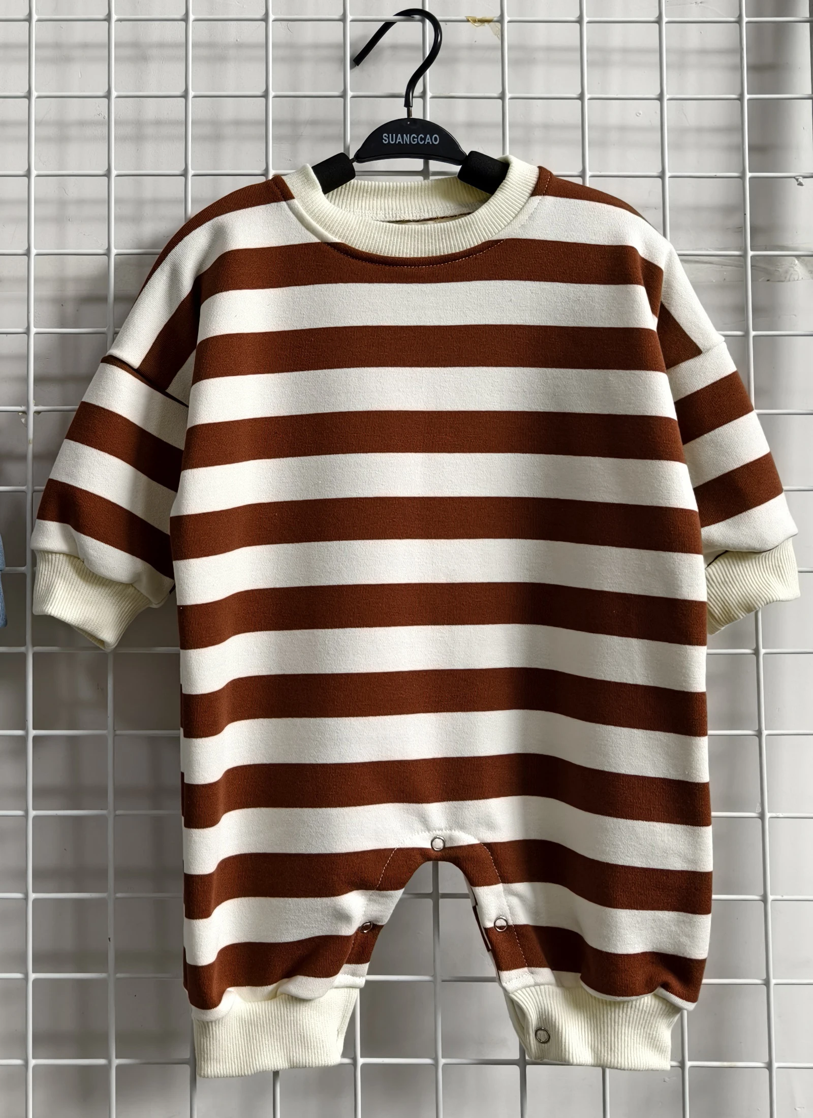 Striped French Terry Baby Toddler Crew Neck 100% Cotton Romper Outdoor Fit - Image 6