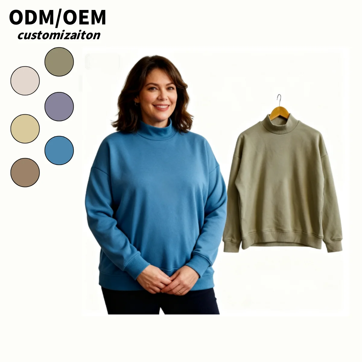 OEM Mommy and Me Women Oversized Sweatshirts Turtleneck Pullover Long Sleeve Hoodies Tops Fall Fashion Outfits
