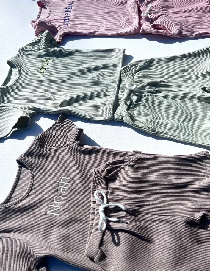 Summer Personalised Child Ribbed Sets Gender Neutral Baby Clothing Set - Image 3