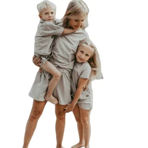 Quality Terry Family Matching Set  Solid Color Custom Mommy and Me Clothing Outfit Sets With Label