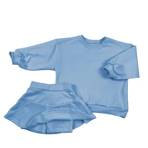 Fashionable Custom Kids Fall Solid French Terry Culottes Lining Dress Set Long Sleeve Baby Kids Toddler Tracksuit Clothes Set