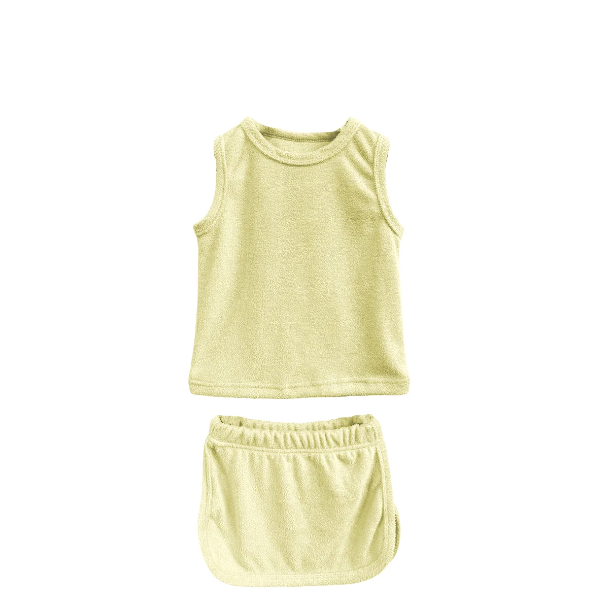Solid Terry Cloth Cotton Sleeveless Tank Top and Shorts 2-Piece Set for Kids Boys Girls Casual Style for Summer Outdoor Play - Image 5