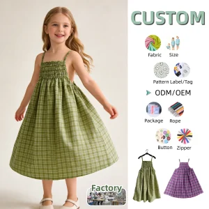 Casual Girls' Skirt Girls' Camisole Dress Girls' Slip Dress Summer Baby Woven-checkered Wrap Skirt for Girls Sleeveless Dress