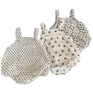 Cute Baby Girl Clothes Romper Soft Corduroy Floral Printing Sleeves Overall Romper for Toddler