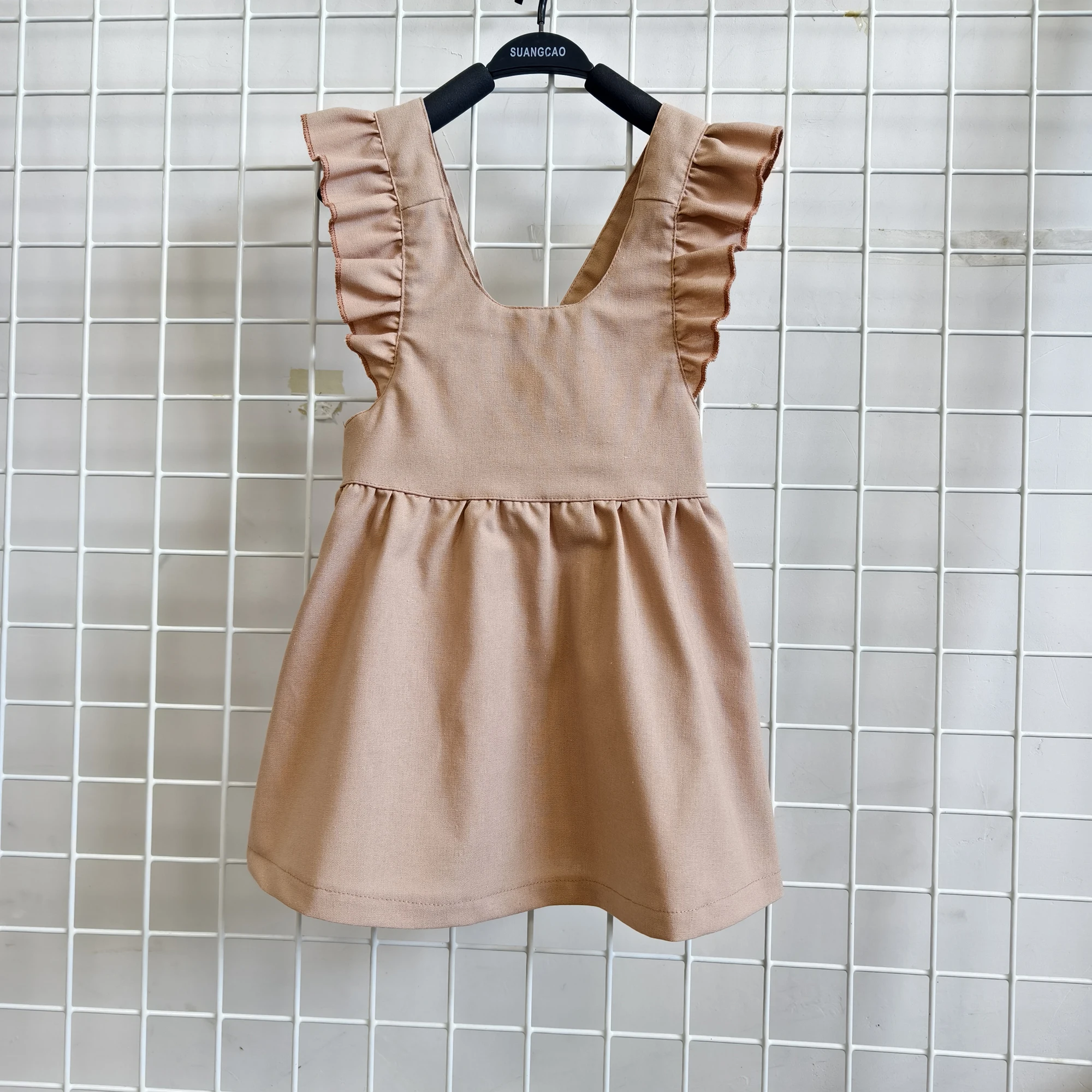 Must Have Girl's Smocked Sundress Backless Ruffled Cotton Linen Blend Cute Breathable Summer Outfit for Kids - Image 6