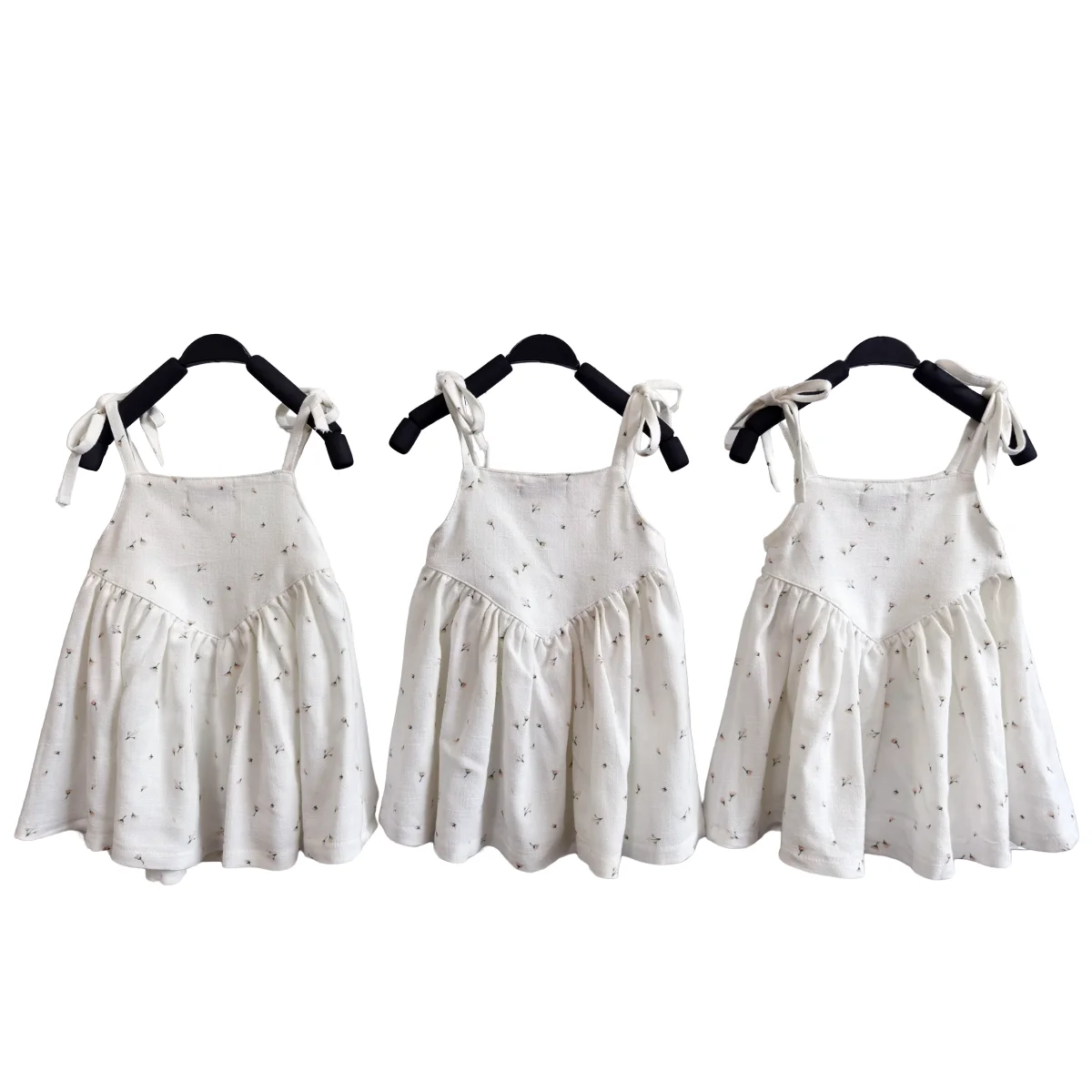 Modern Style Linen Cotton Girl Dresses Summer Casual O-Neck Bow Custom Pattern Solid Color Ruffle Sleeves Children - Image 4