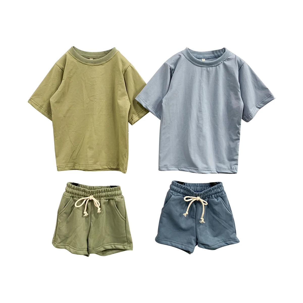 Wholesale Kids Neutral Summer Casual Clothes Set Short Sleeve Tops T-shirt + Shorts Baby Two Pcs Outfits - Image 2