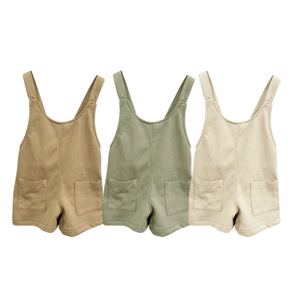 Hot Sell Custom Infant Toddler French Terry Jumpsuit Wooden Button Unisex Baby Solid Color Bubble Rompers