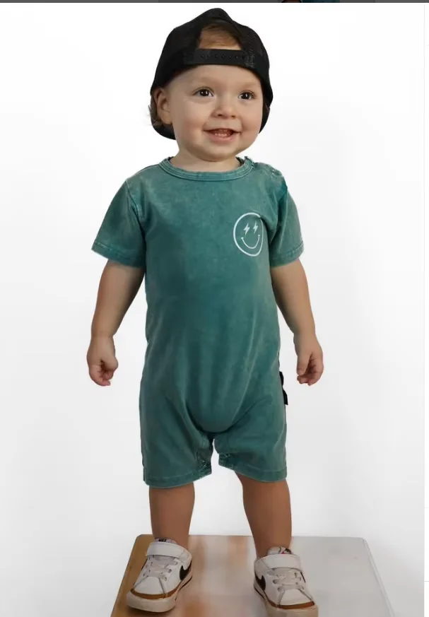 Trendy Baby Vintage Style Acid-Wash Onesie Custom Cotton Knit Toddler Shortie Romper - Image 2