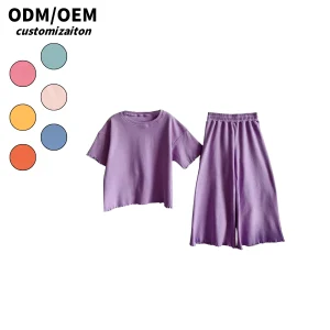 Customized Summer Sporty Casual Ribbed Suit 2pcs Cool Breathable Kids Clothing Set Dynamically Designed
