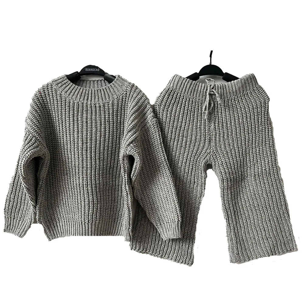 Speckled Custom Toddler Baby Long Sleeve Pullover Sweater Jumper and Pants 100% Cotton Knitwear Set - Image 5