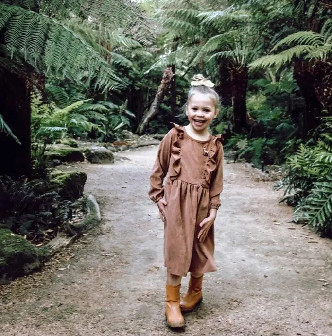 Girls Corduroy Dress Spring Toddler Kids Long Sleeve One Piece with Button A-line Ruffle Cotton Dress - Image 6