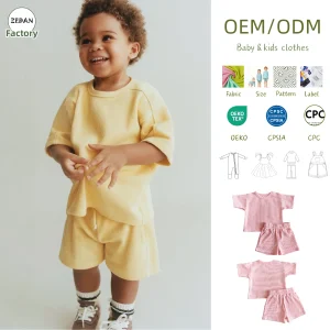 Soft Baby Clothing Set Waffle Knit Kids Short Sleeve Outfit Soft Casual Toddler T-shirt and Shorts Set  Kids Clothes for 0-10T