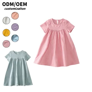 Lively and Lightweight Cotton Linen Dress for Girls New Kids' Short-Style Design Full of Vitality and Fashionable