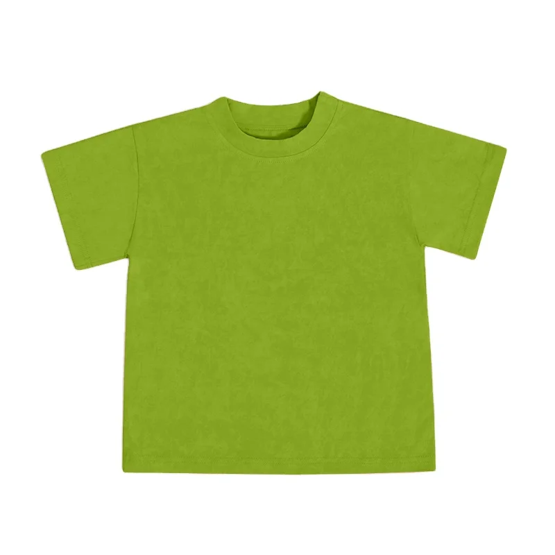 New Design Sweater Cotton Wax Dyed Solid Color Fallow Baby T-shirt for Boys and Girls - Image 2