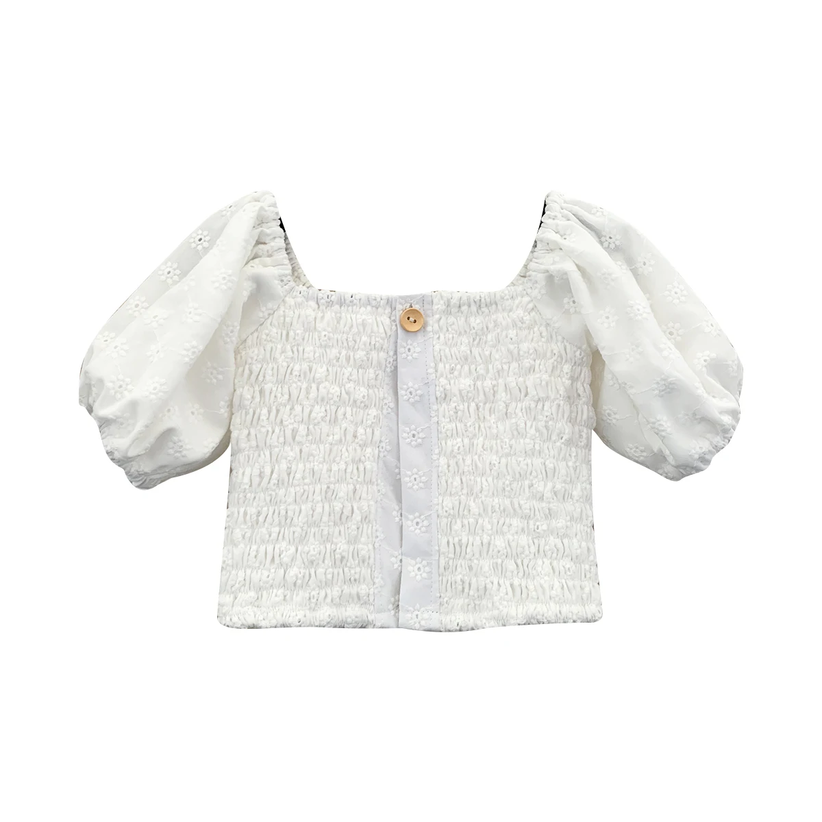 Wholesale 2024 Baby Girls Lace Bubble Sleeve Casual Square Neck Short Sleeve - Image 2