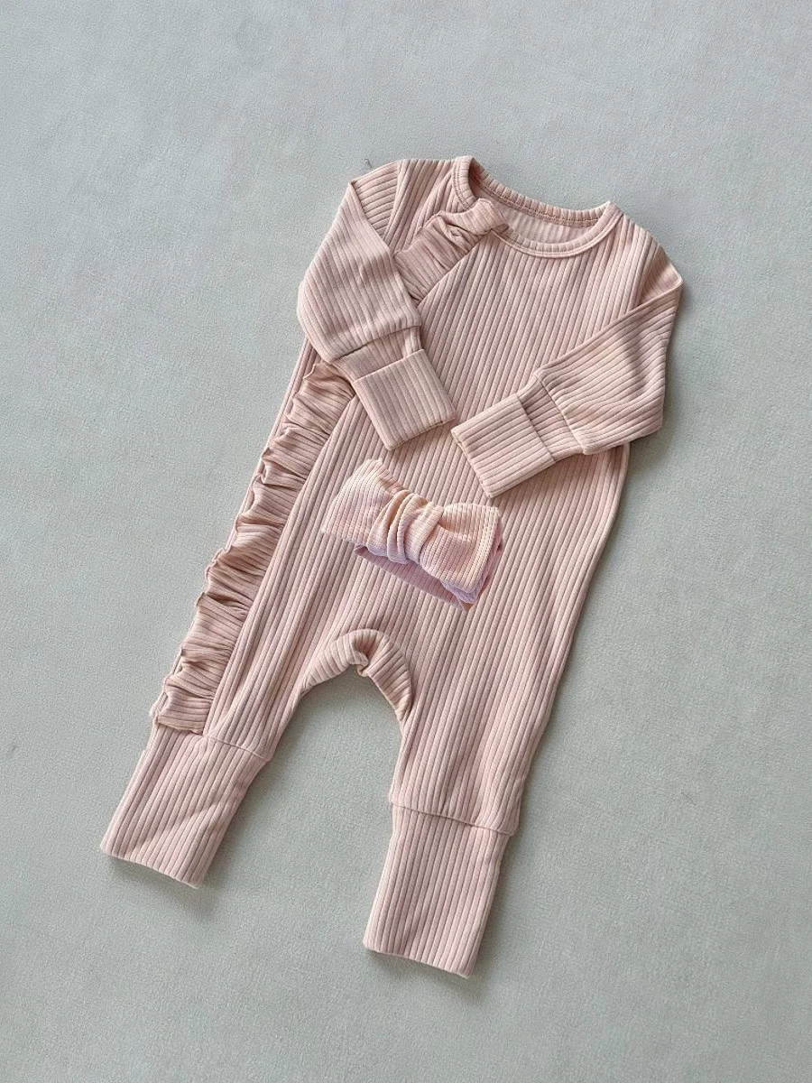 High Quality OEM Spring Autumn Baby Unisex Ribbing Cotton Romper Soft Warm 2-way Zipper One-piece Pajamas - Image 4