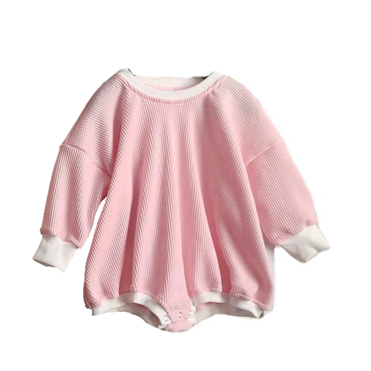 Babe Waffle Bodysuit Spring Long Sleeve Casual Infant Oversized Lounge Romper Baby Waffle Onesie - Image 3