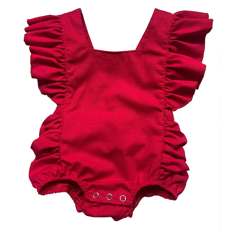 Red Jumpsuits Baby Girl One-piece Baby Cute Princess Baby Blank Rompers Organic Knit Cotton Romper - Image 2