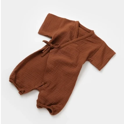 Summer Newborn Girl Japanese-style Overall Muslin Soft Gauze Short Sleeve Bodysuit Kimono Romper Baby - Image 6