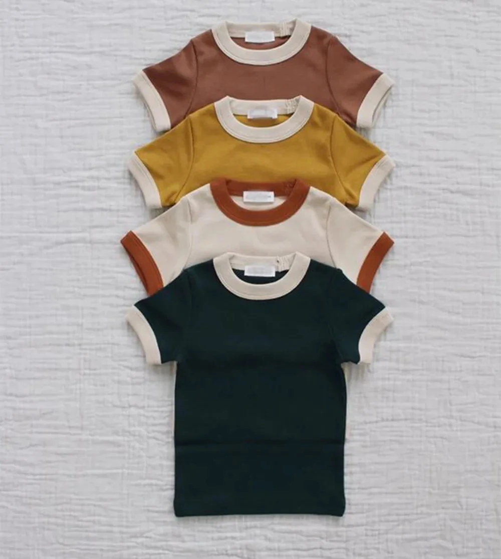 Custom Summer Short Sleeve Color Block Knit Cotton Newborn Baby Tee Shirts - Image 2