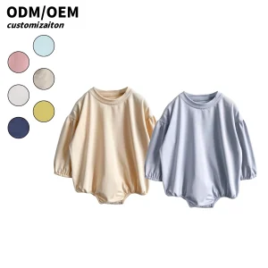 Wholesale Cotton Newborn Solid Onesie Spring Long Sleeve Baby Clothes Bodysuits Plain Baby Romper