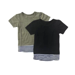 Kids New Pattern T-shirts Grey and Black Striped Cotton Baby Boy Tshirts Summer Top Design Children Blouse Tops