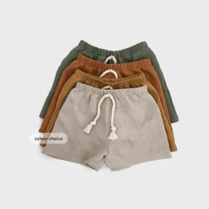 INS Summer Linen Solid Color Boys Bummies with Drawstring Causal Hip Hop  Baggy Casual Harem Shorts
