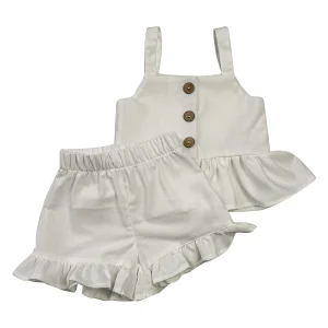 Wholesale Linen Cotton Sleeveless Elegance Baby Clothing Sets with Button for Summer