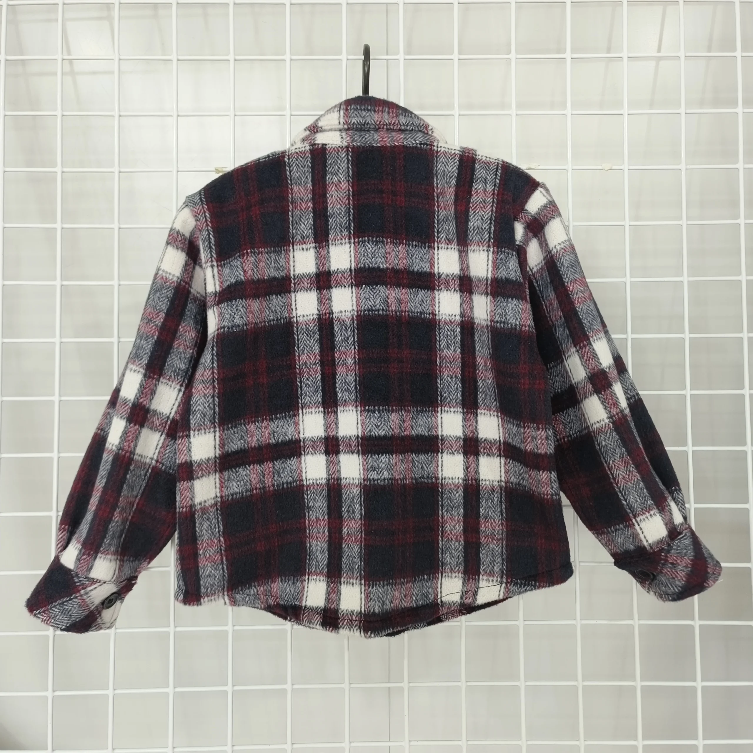 Classic Design Plaid Pattern Woolen Fabrics Custom Size Single Button Baby Coats for Winter - Image 2