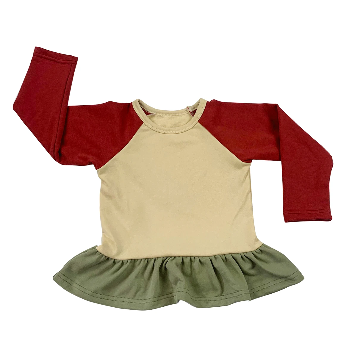 Custom Christmas Color French Terry Ruffle Hem Sweatshirt Color Block Tops Tshirt - Image 2