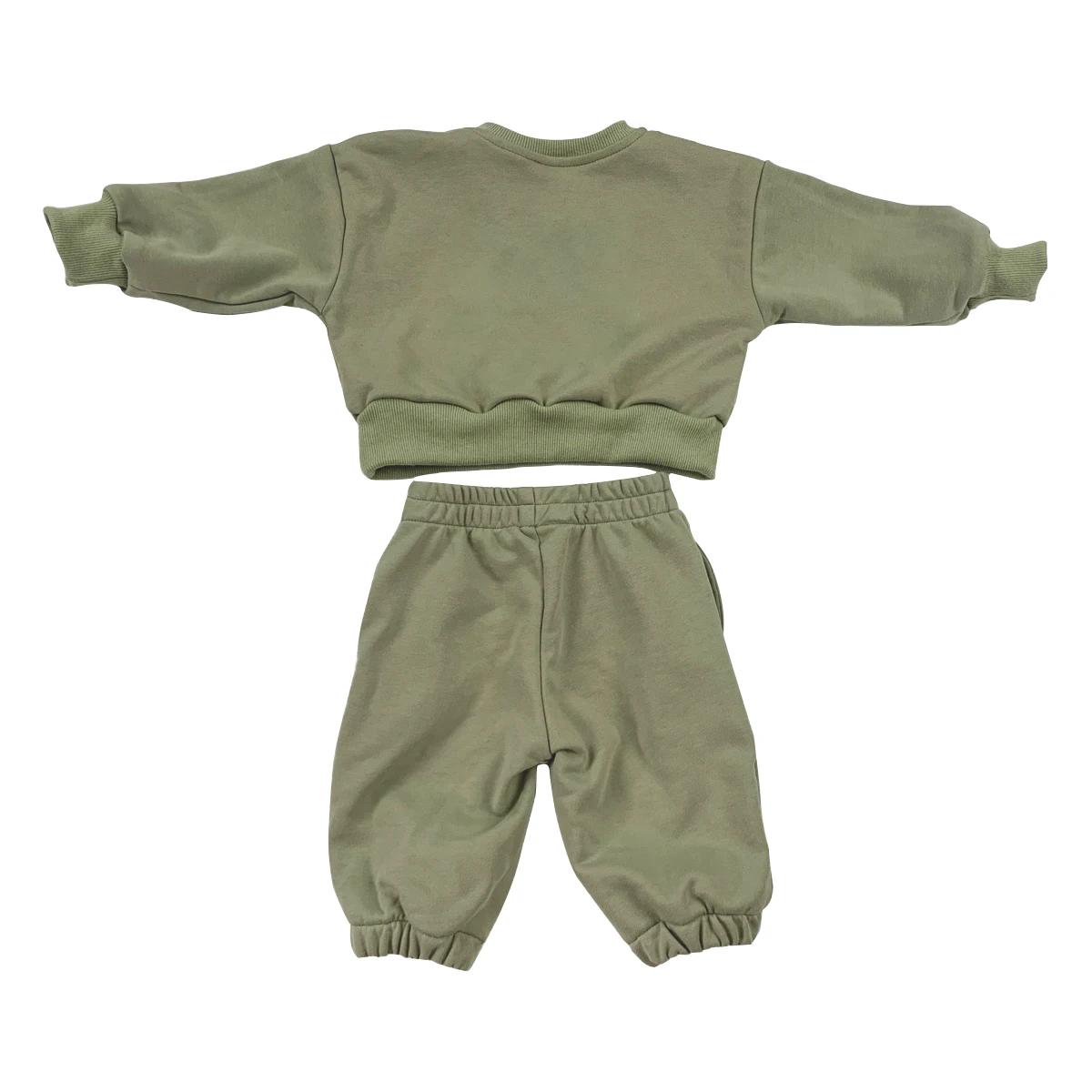 Custom Kids Fall French Terry Solid Round Neck Long Sleeve Baby Kids Toddler Tracksuit Fashion Clothes Set - Image 2