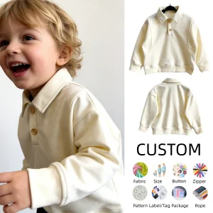 OEM Baby Clothing Wholesale Polo Collar Sweater Comfy Long Sleeve Button Baby Pullover Toddler Sweatshirt