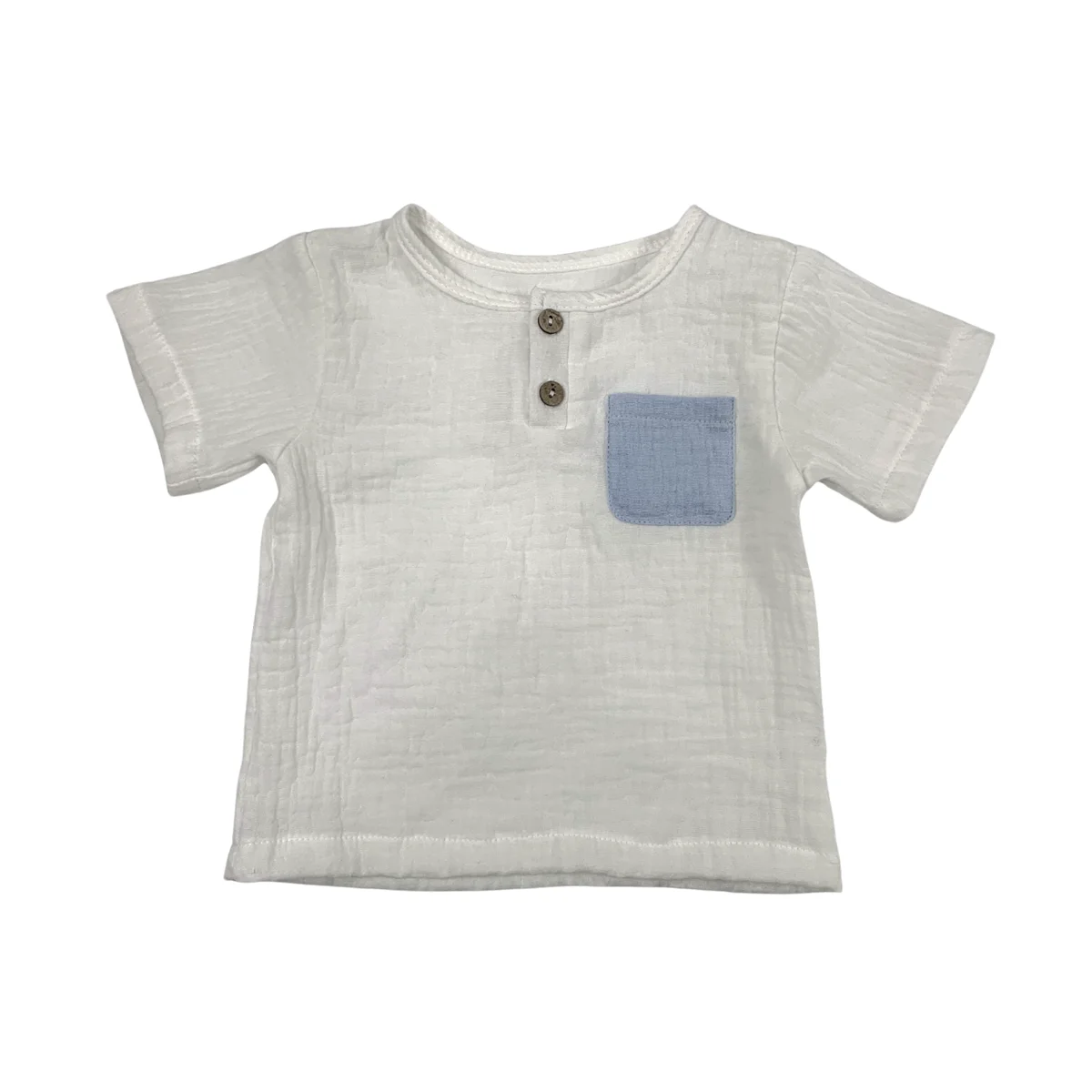 Custom crepe solid color kids summer short-sleeved suit button short-sleeved T-shirt shorts two-piece suit - Image 3